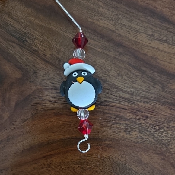 Penguin Christmas Ornament Hooks with Red and Clear Bead Accents - Picture 5 of 5